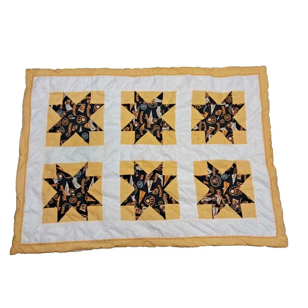 Quilted Baby/Lap Throw Wall Hanging MLB Brewers Granny Machine Stitched 52